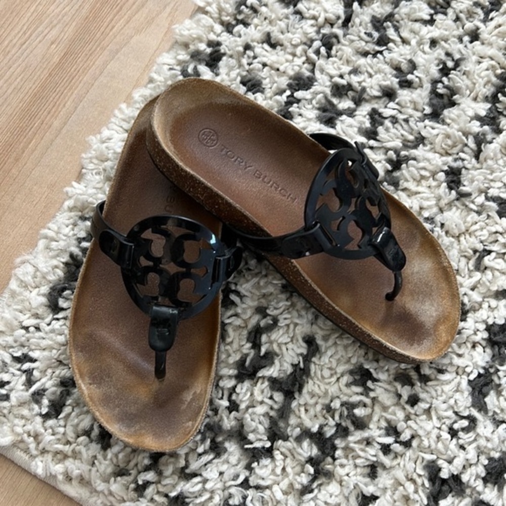 🌿 Tory Burch Miller Cloud Sandals Black/Natural Size 6 🌿